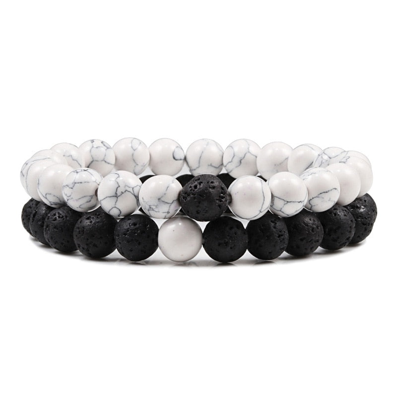 2er SET ARMBAND DAMEN HERREN Naturstein Freundschaftsarmband Yoga