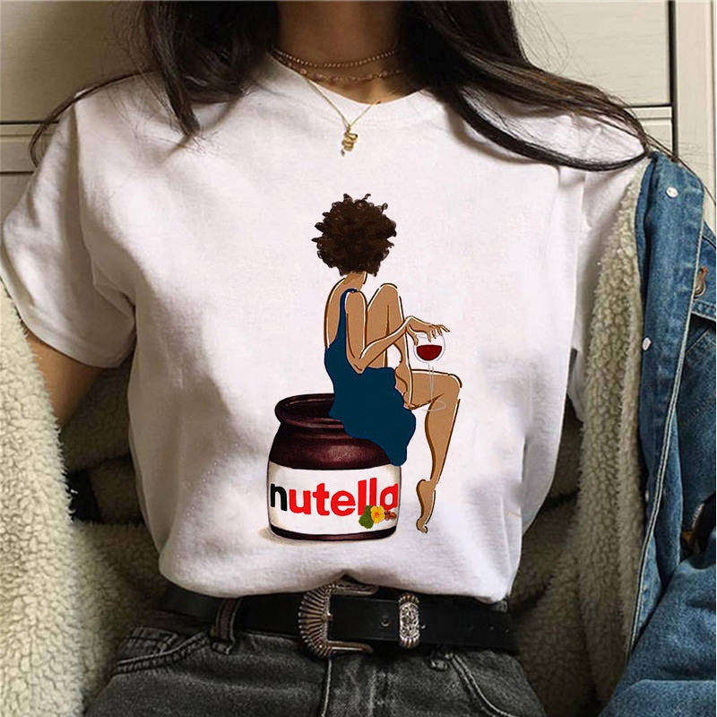 Damen Sommer Top 3D Nutella T-Shirt Rundhals Streetwear lockeres Damentop