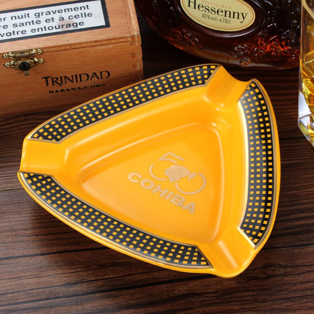 COHIBA Keramik Zigarren Aschenbecher Tragbarer für 3 Zigarrenschlit Mit Geschenkbox