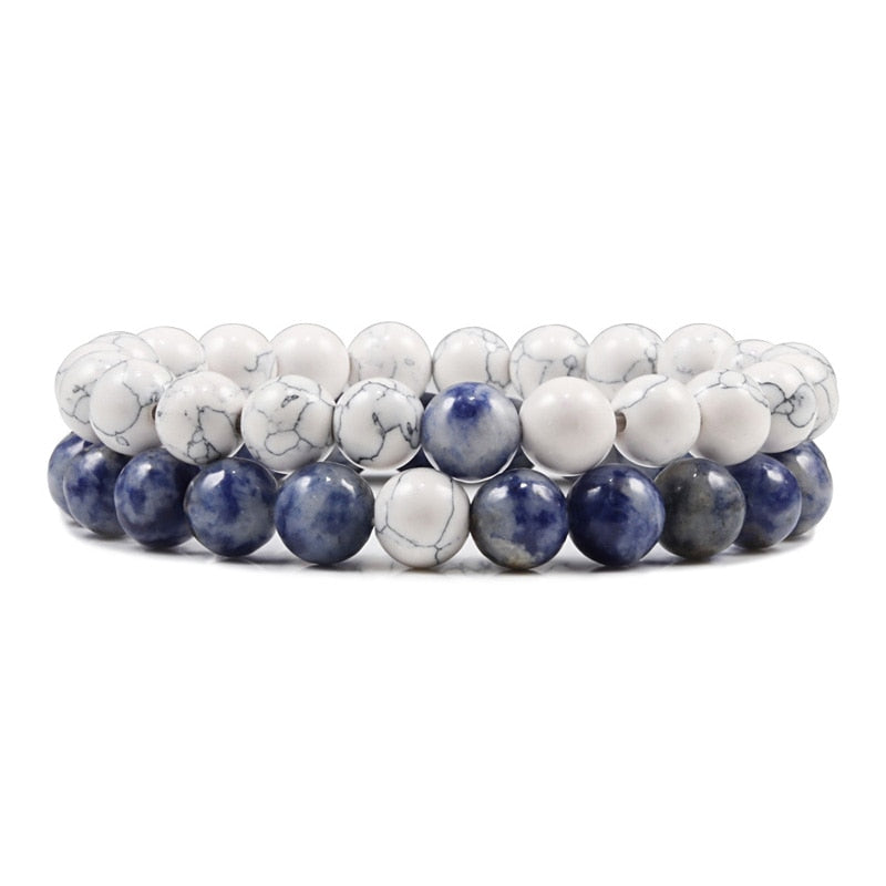 2er SET ARMBAND DAMEN HERREN Naturstein Freundschaftsarmband Yoga