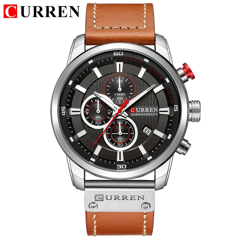 Herren Armbanduhr Silber Schwarz Edelstahl Fashion Luxus Chronograph  Business