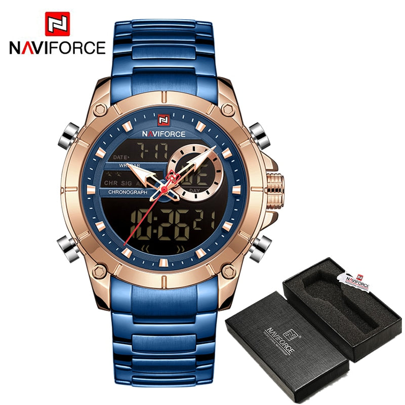 Herren Digital Armbanduhr Silber Edelstahl Fashion Luxus Chronograph Business