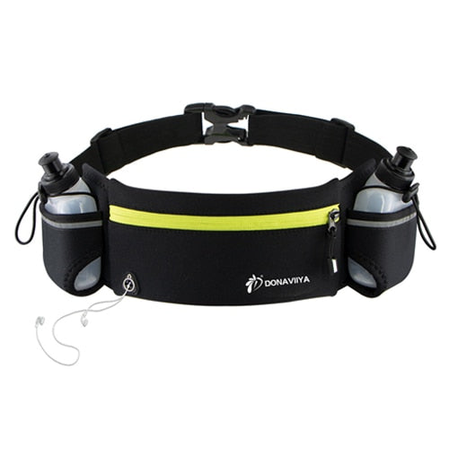 Laufen Gürtel mit 2 Wasserflaschen Taille Pack Reißverschlusstasche Tasche Joggen
