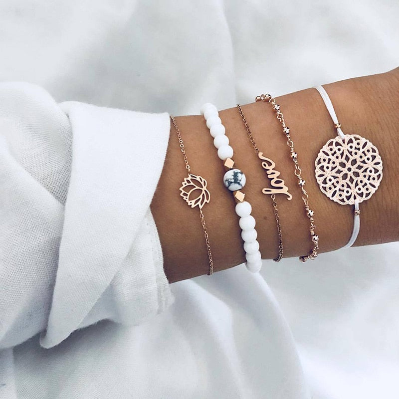 SET Armband Damen  Freundschaftsarmband Yoga Bettelarmbänder Makramee