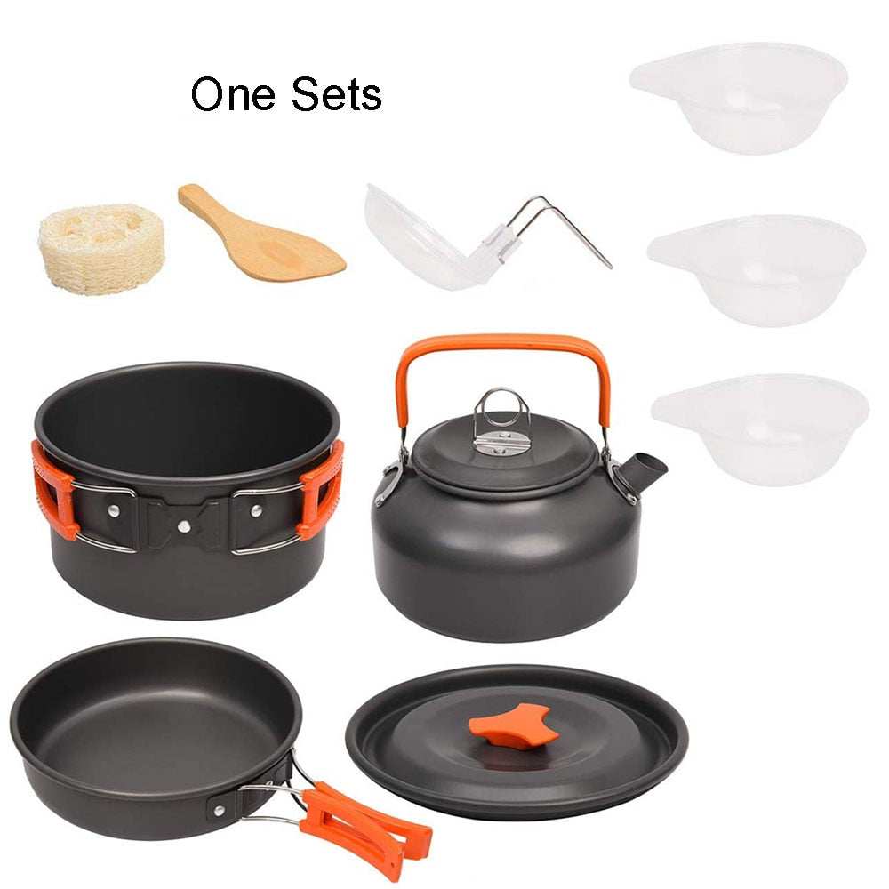 1-3 Person Camping Kochgeschirr Kochtopf Outdoor-Töpfe Bratpfanne Kettle Kit