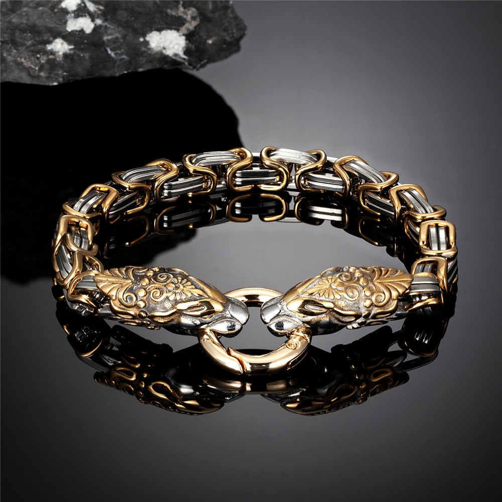 Herren Armband Königskette Edelstahl Wikinger Armreif Drachenkopf Armkette