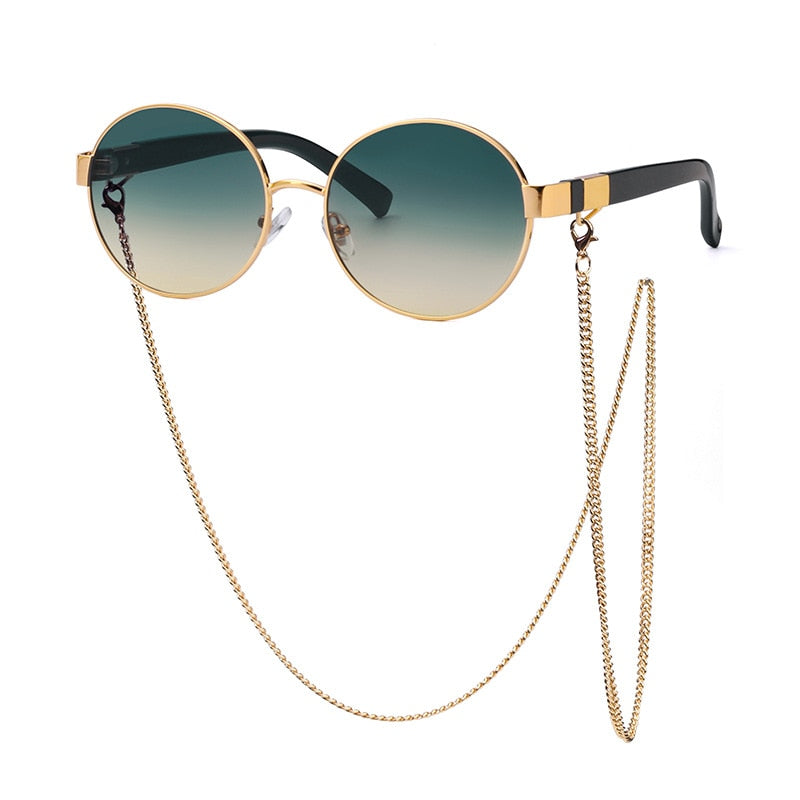 SHAUNA Runde Damen Luxus Sonnenbrille Fashion Metallkette Farbverlauf UV400