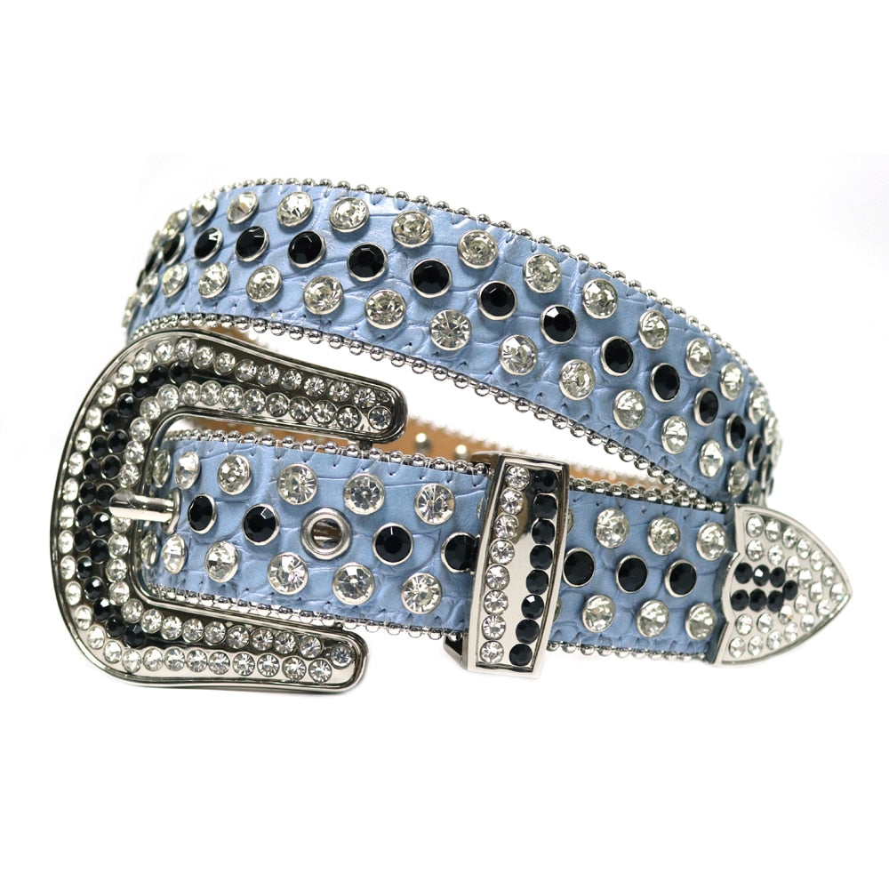 Damen Jeans Gürtel Herren Strass Gürtel mit Nieten Besetzt NEU