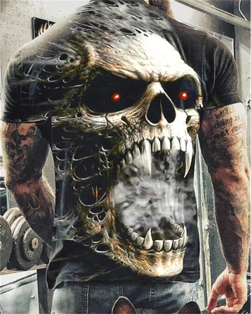 Fashion Herren Horror Skull 3D T-Shirt Rundhals Unisex Sommer Streetwear