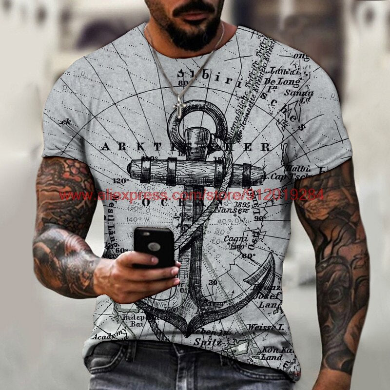 Herren Anker Anchor 3D T-Shirt Rundhals Unisex Sommer Streetwear Men