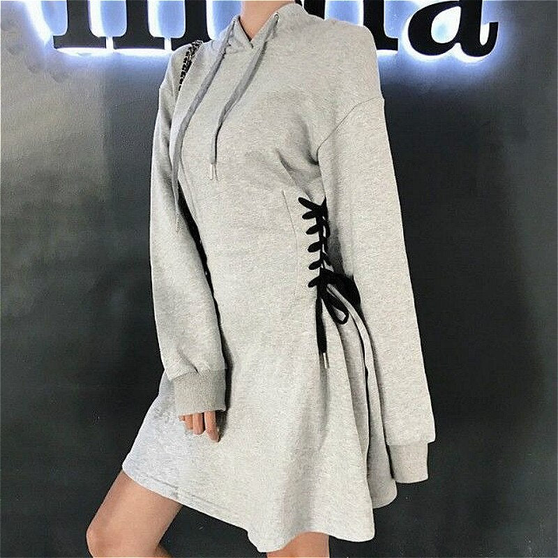 Frauen Langarm Minikleid Kapuzenpullover Kleid Hoodie Sweatshirt Sweatkleid