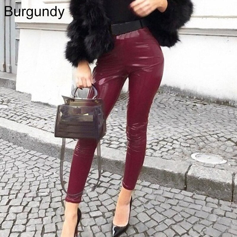 Sexy frauen Leggings Leggins Lang Hose Leder Optik Nachtclub Sexy Hohe Elastizität