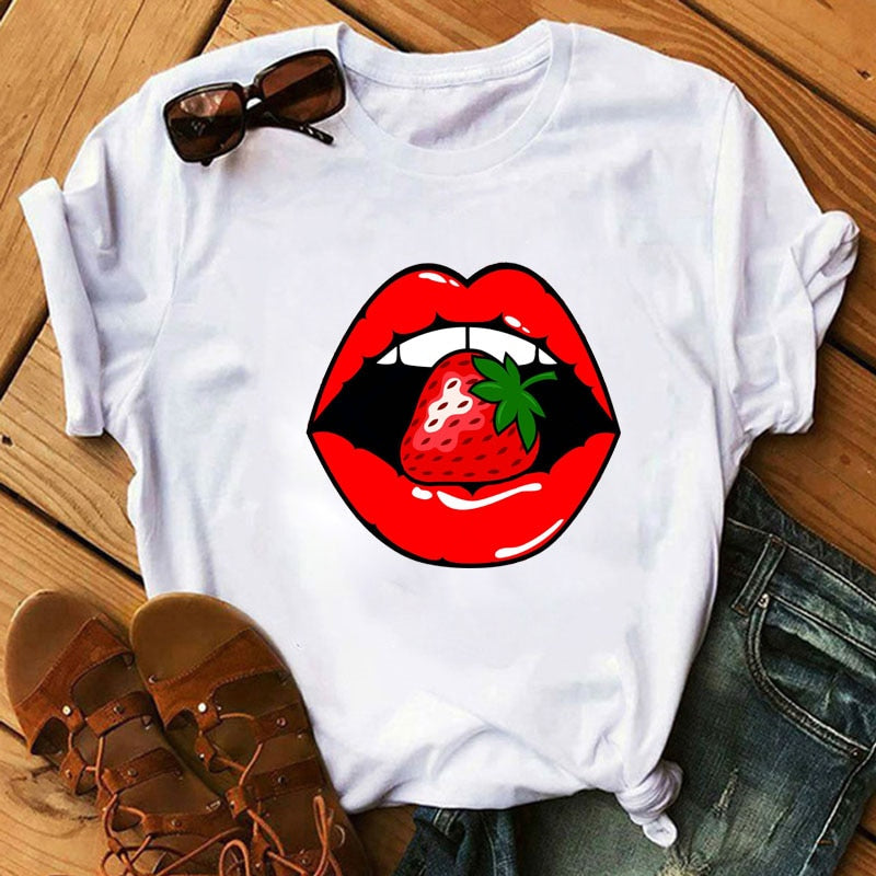 Damen Sommer Top 3D Leopard Kiss T-Shirt Rundhals Streetwear Damentop