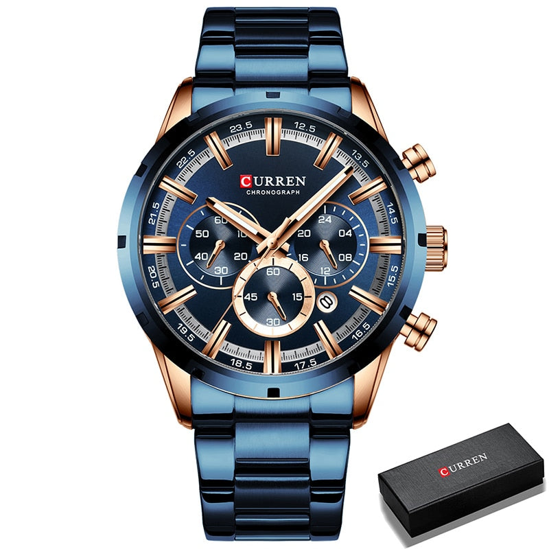 Herren Armbanduhr Silber Schwarz Edelstahl Fashion Luxus Chronograph  Business