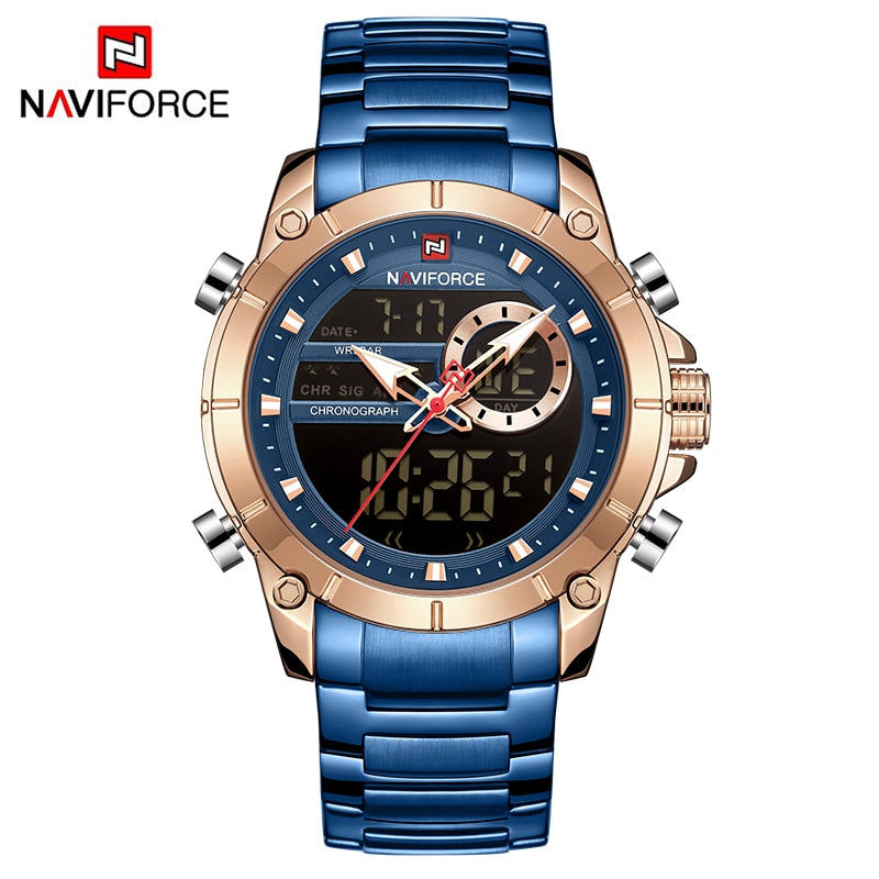 Herren Digital Armbanduhr Silber Edelstahl Fashion Luxus Chronograph Business