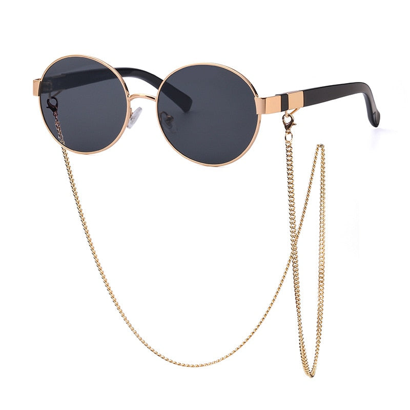 SHAUNA Runde Damen Luxus Sonnenbrille Fashion Metallkette Farbverlauf UV400