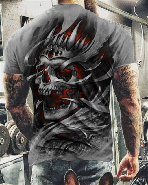 Fashion Herren Horror Skull 3D T-Shirt Rundhals Unisex Sommer Streetwear