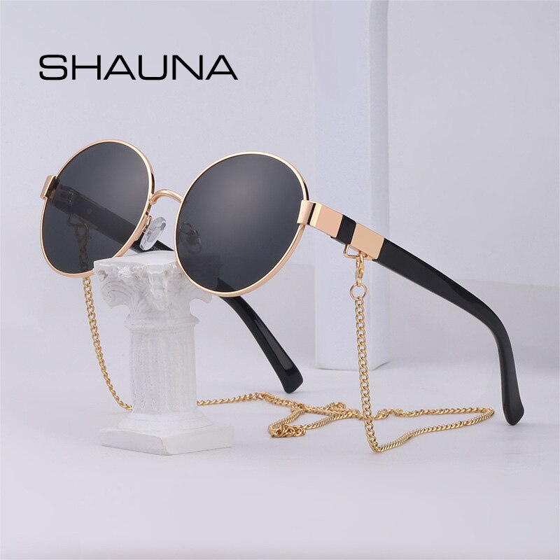SHAUNA Runde Damen Luxus Sonnenbrille Fashion Metallkette Farbverlauf UV400