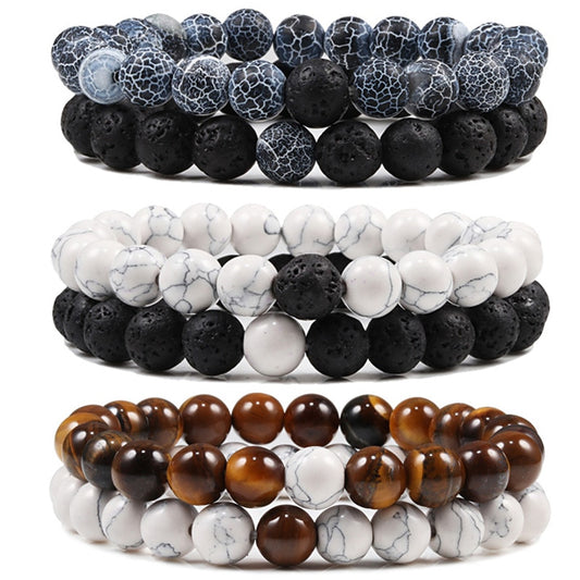 2er SET ARMBAND DAMEN HERREN Naturstein Freundschaftsarmband Yoga