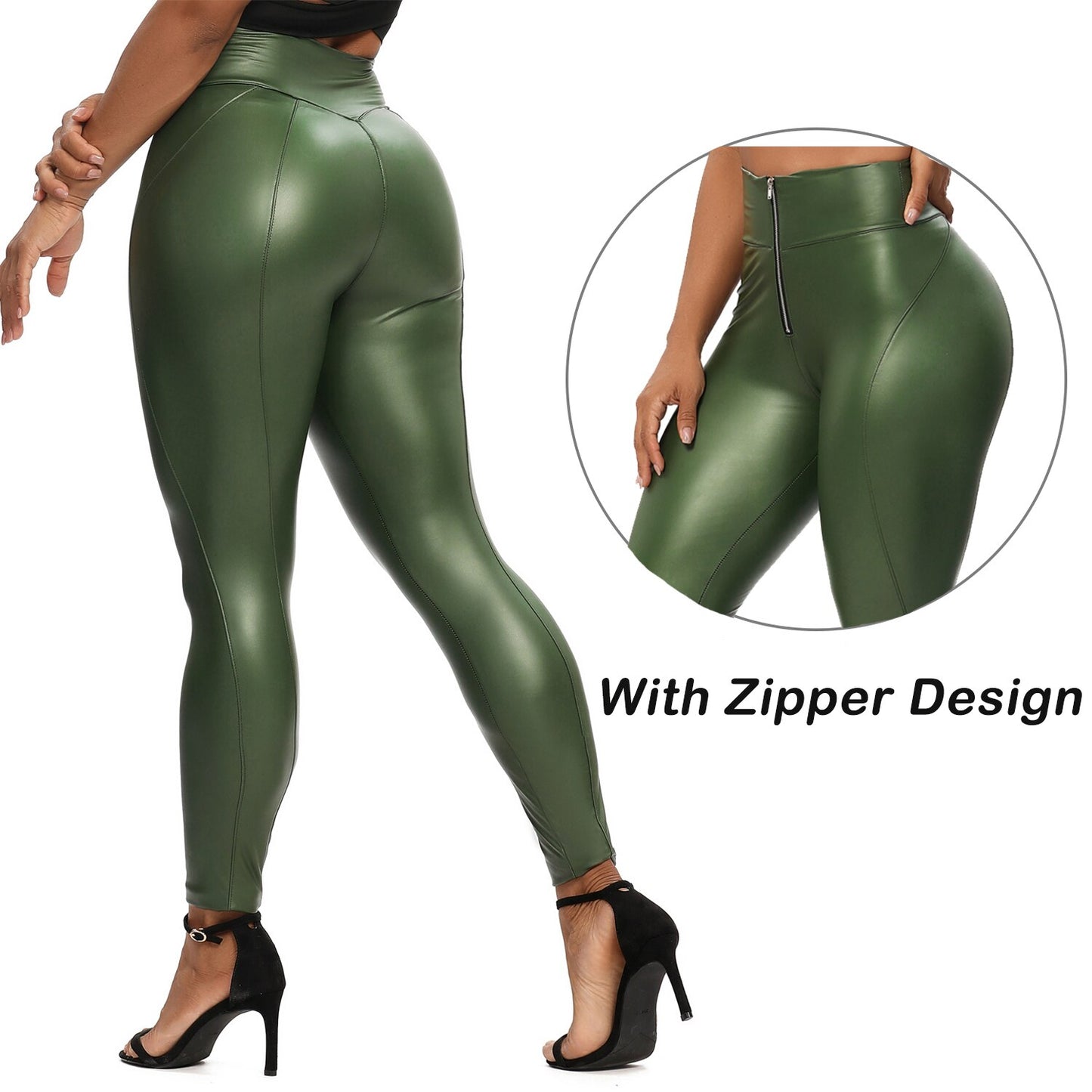 Damen Leggings Push-Up Lang Hose Leder Optik Nachtclub Sexy PU Hohe Elastizität