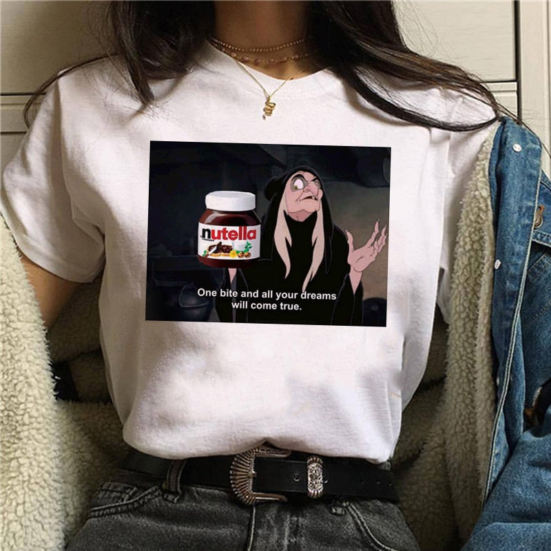 Damen Sommer Top 3D Nutella T-Shirt Rundhals Streetwear lockeres Damentop