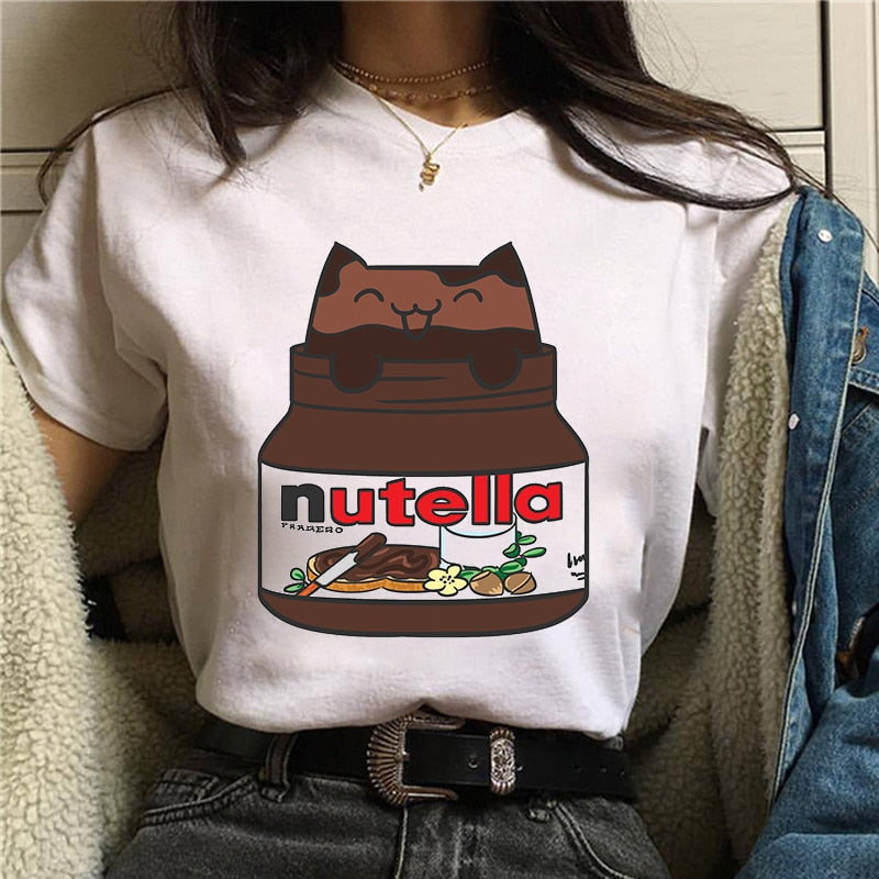 Damen Sommer Top 3D Nutella T-Shirt Rundhals Streetwear lockeres Damentop