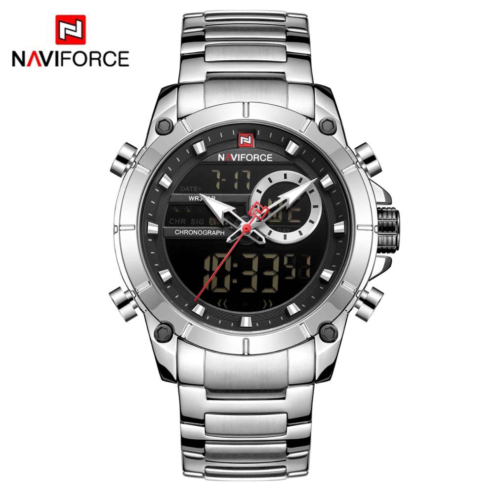 Herren Digital Armbanduhr Silber Edelstahl Fashion Luxus Chronograph Business