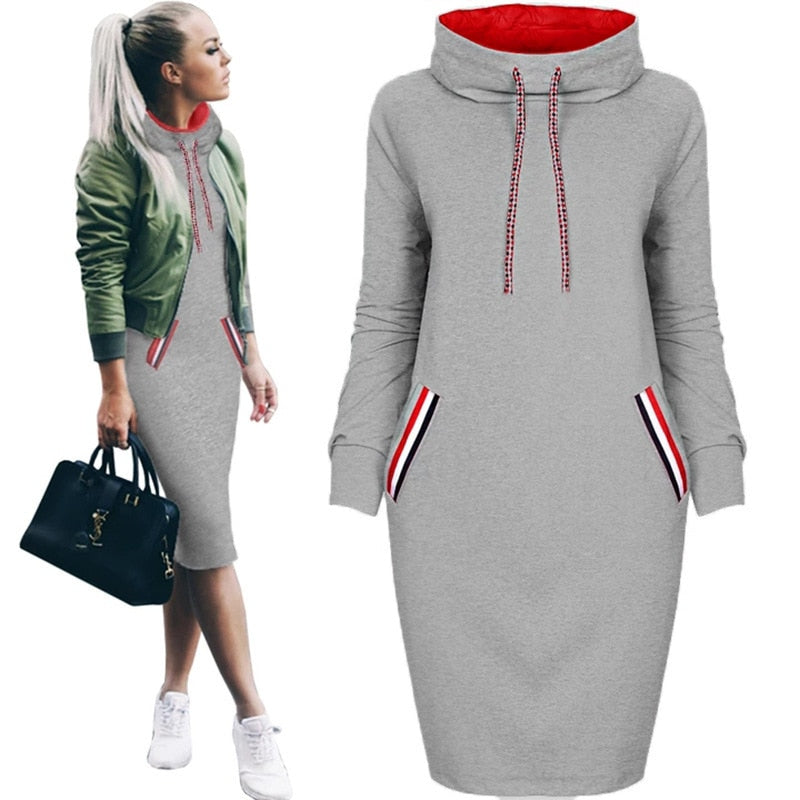 Dame Kapuzenpullover Minikleid Hoodie Sweatshirt Longtops Tunika Jumper Kleid
