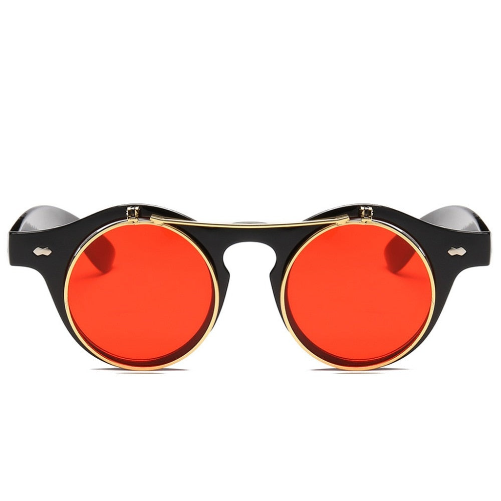 Designer Flip Up Sonnenbrille Damen Herren Rund Holz Black Steampunk Retro UV400