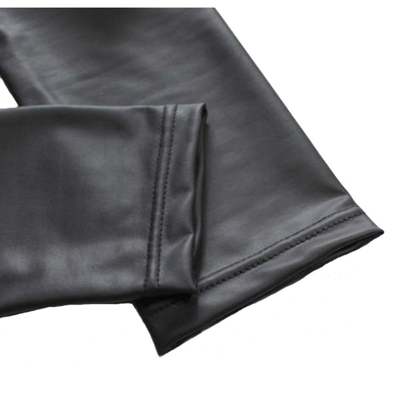 Damen Leggings Leggins Lang Hose Leder Optik Nachtclub Sexy PU Hohe Elastizität