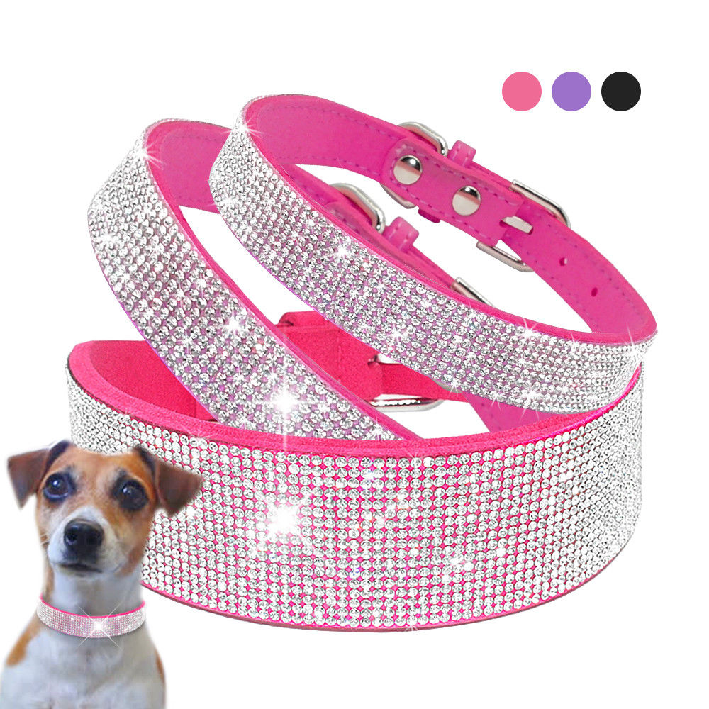 Hundehalsband Strass Silber Mops Halsband S M L Hunde Chihuahua Pink