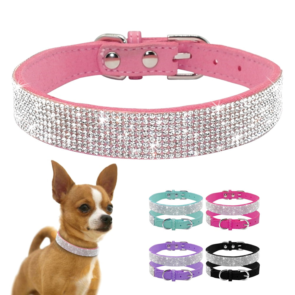 Hundehalsband Strass Silber Mops Halsband S M L Hunde Chihuahua Pink