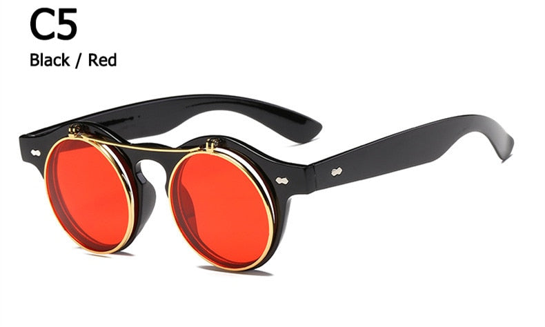 Designer Flip Up Sonnenbrille Damen Herren Rund Holz Black Steampunk Retro UV400