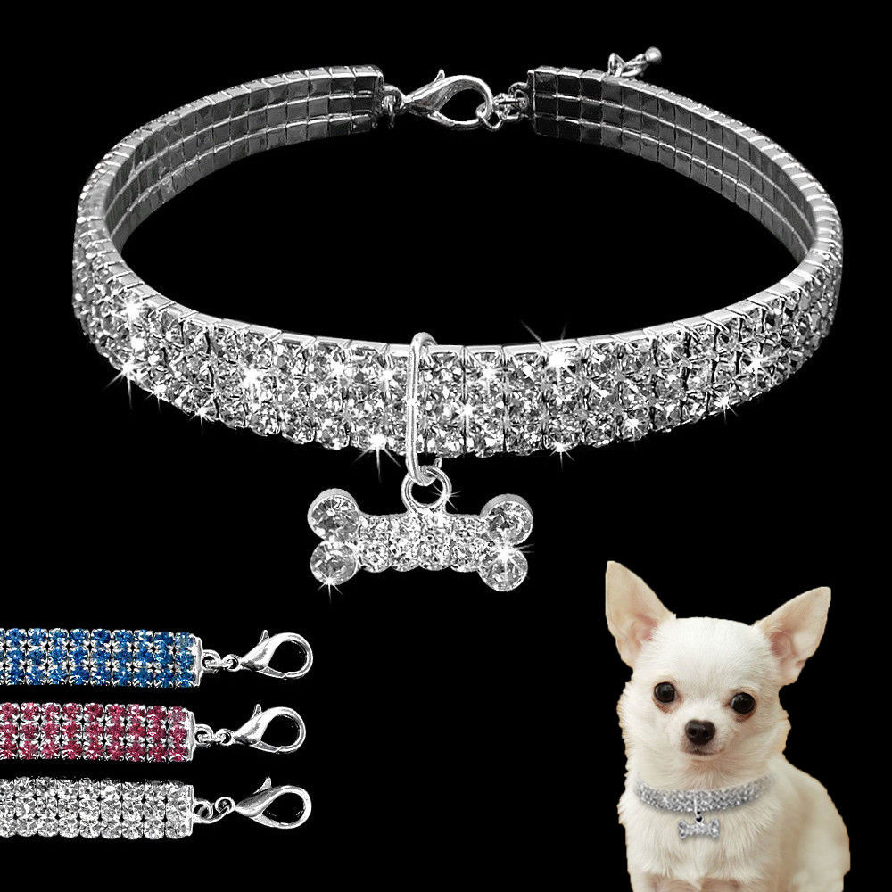 Hundehalsband Strass Silber Mops Halsband S M L Hunde Chihuahua Pink