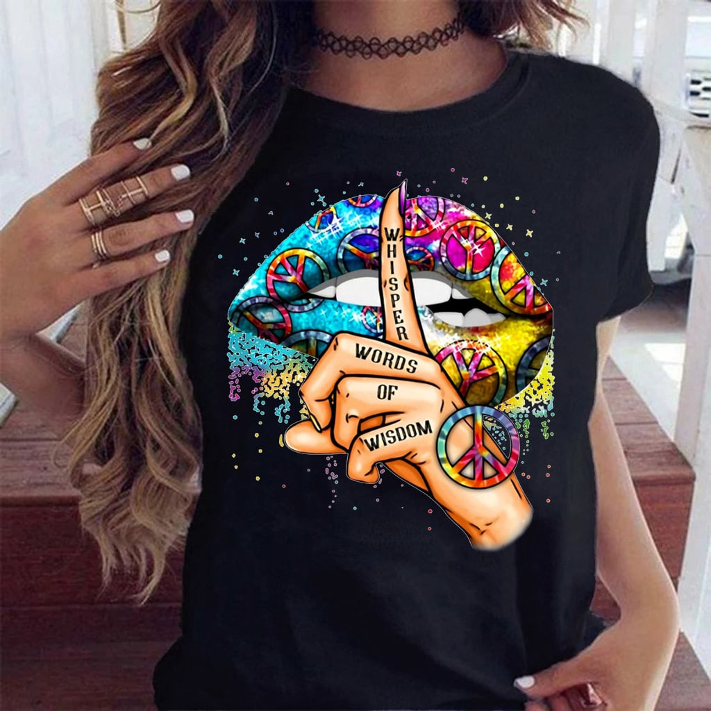 Damen Sommer Top 3D Leopard Kiss T-Shirt Rundhals Streetwear Damentop