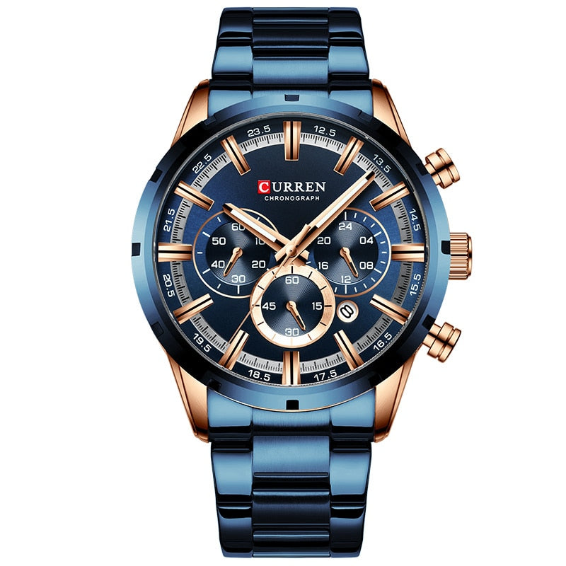 Herren Armbanduhr Silber Schwarz Edelstahl Fashion Luxus Chronograph  Business