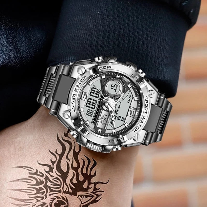 Orologio Uomo Quarzo Acciaio Inossidabile Orologio digitale Cronografo sportivo