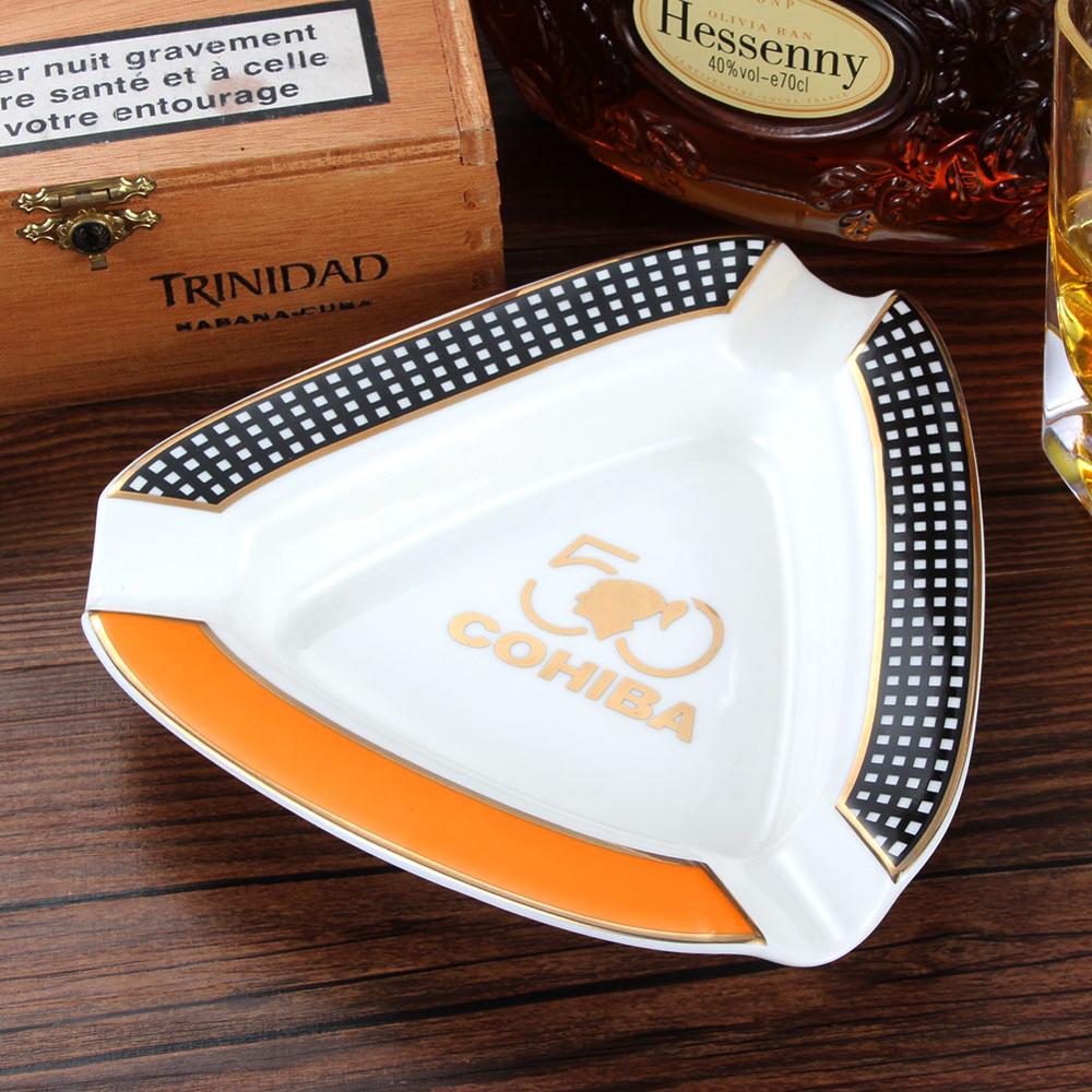 COHIBA Keramik Zigarren Aschenbecher Tragbarer für 3 Zigarrenschlit Mit Geschenkbox