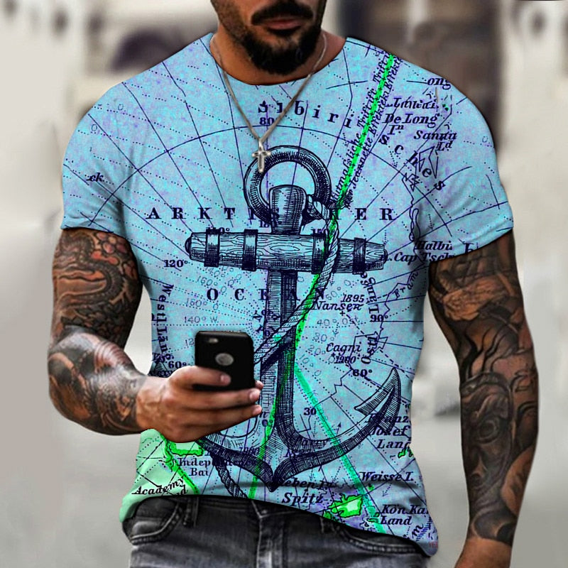 Herren Anker Anchor 3D T-Shirt Rundhals Unisex Sommer Streetwear Men