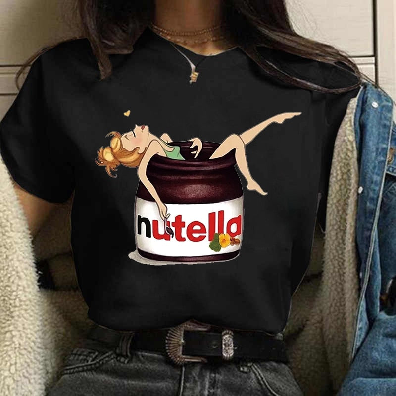 Damen Sommer Top 3D Nutella T-Shirt Rundhals Streetwear lockeres Damentop
