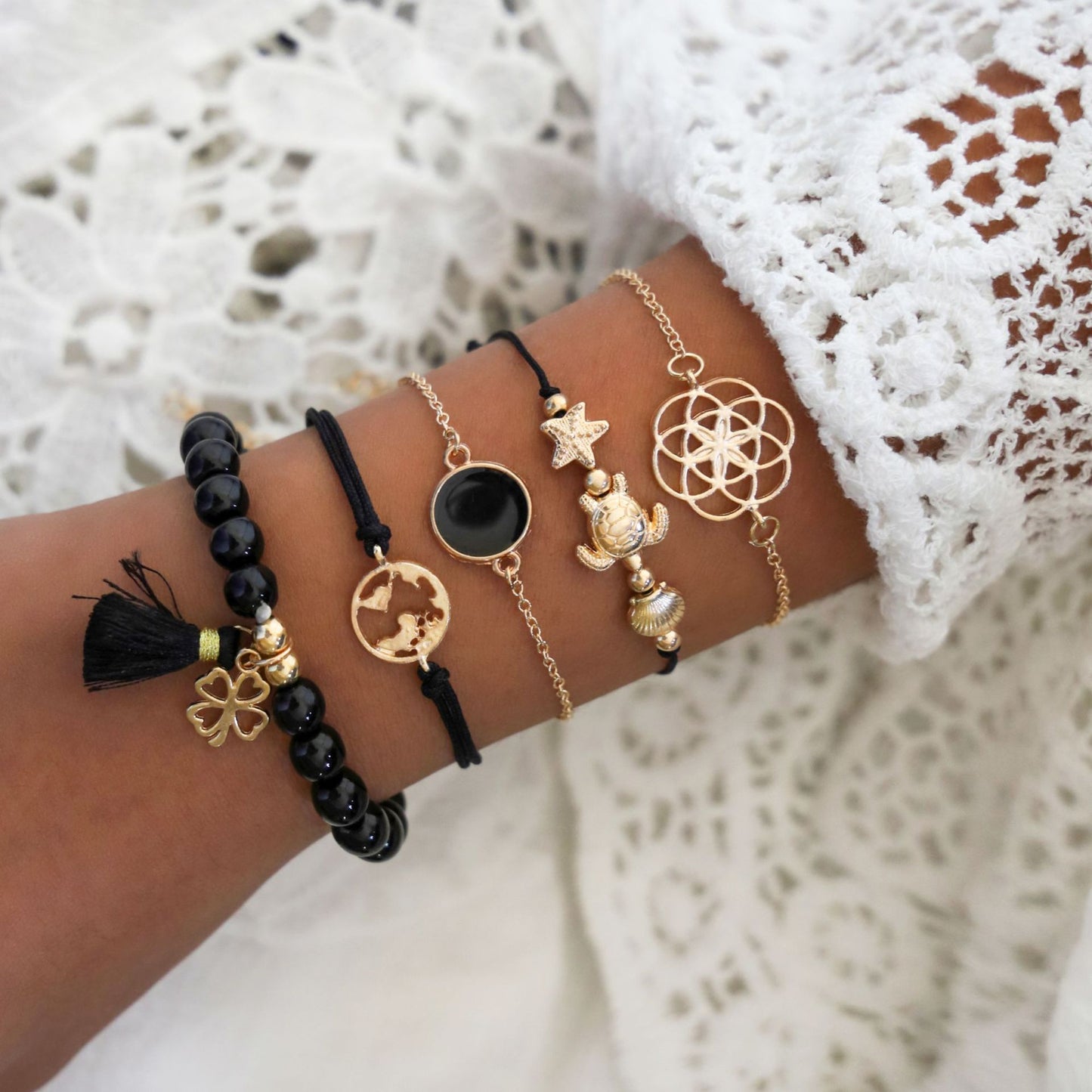 SET Armband Damen  Freundschaftsarmband Yoga Bettelarmbänder Makramee