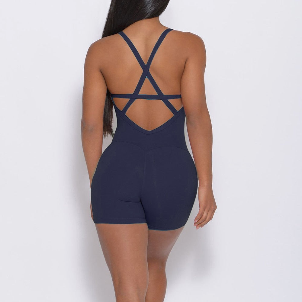 Damen Overall Jumpsuit Sport Yoga Hose Sexy Rückenfrei Fitness Anzug Einteiler