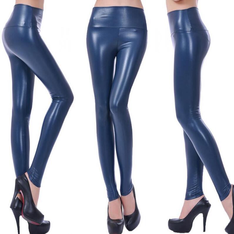 Damen Leggings Leggins Lang Hose Leder Optik Nachtclub Sexy PU Hohe Elastizität