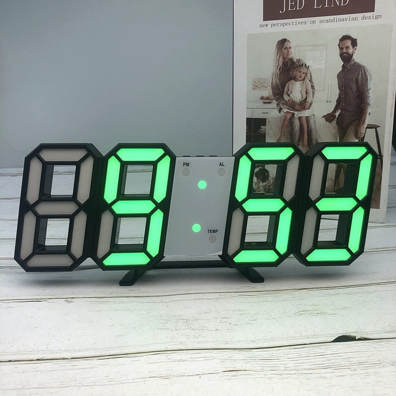 Groß 3D Modern Digital LED Wanduhr 24/12 Stunde USB Display Timer Alarm