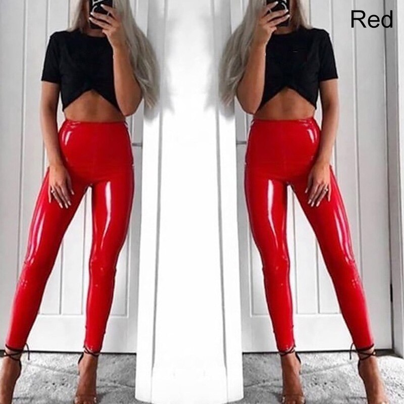 Sexy frauen Leggings Leggins Lang Hose Leder Optik Nachtclub Sexy Hohe Elastizität