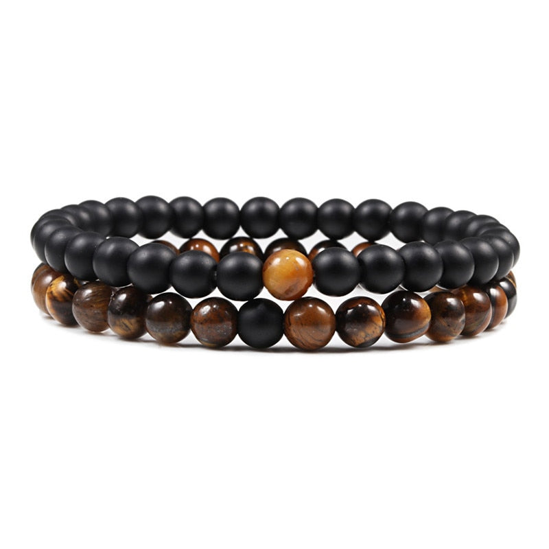 2er SET ARMBAND DAMEN HERREN Naturstein Freundschaftsarmband Yoga
