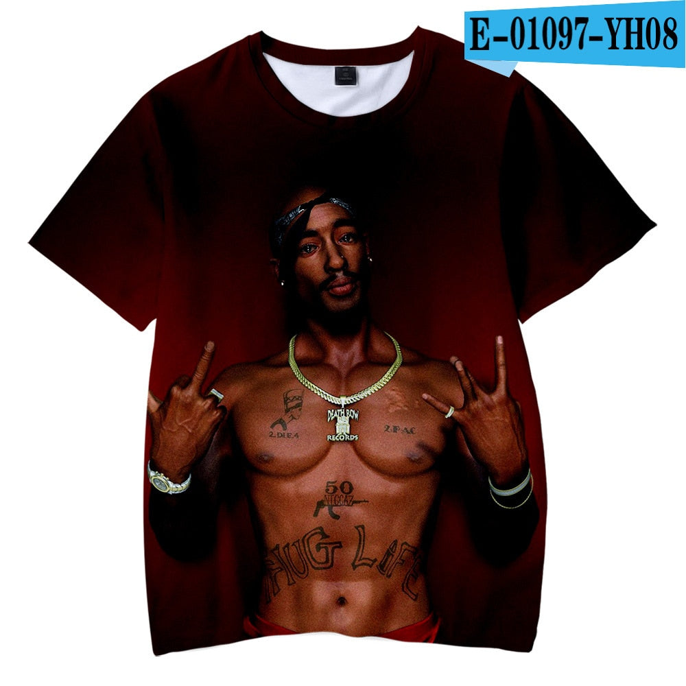 Herren 2Pac Tupac 3D T-Shirt Rundhals Unisex Sommer Streetwear Rapper