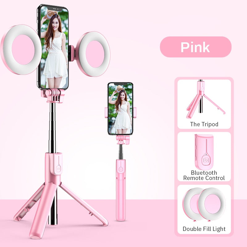 4 in 1 Wireless Bluetooth Selfie Stick faltbares Mini-Stativ mit LED-Ringlicht