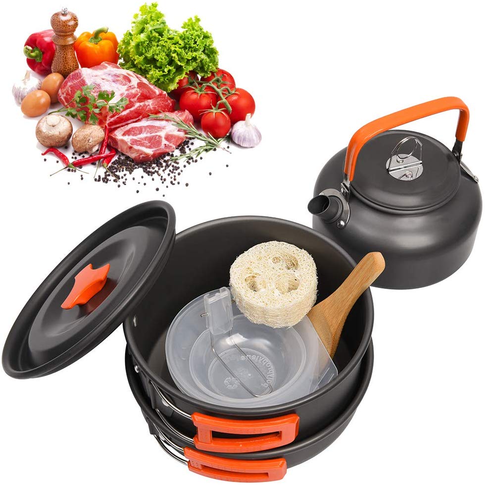 1-3 Person Camping Kochgeschirr Kochtopf Outdoor-Töpfe Bratpfanne Kettle Kit