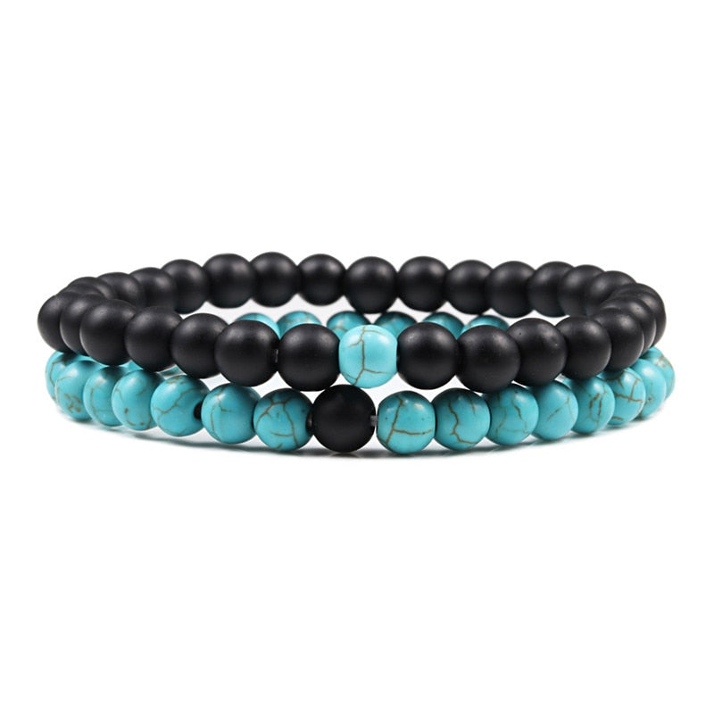 2er SET ARMBAND DAMEN HERREN Naturstein Freundschaftsarmband Yoga